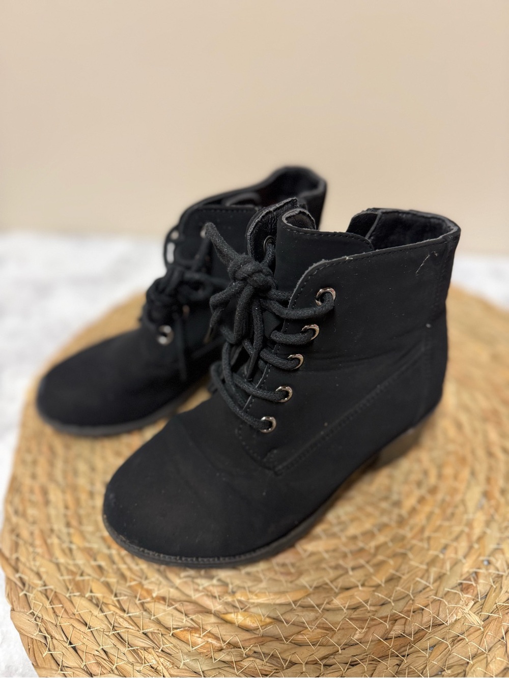 Black Kids Lace-Up Ankle Boots